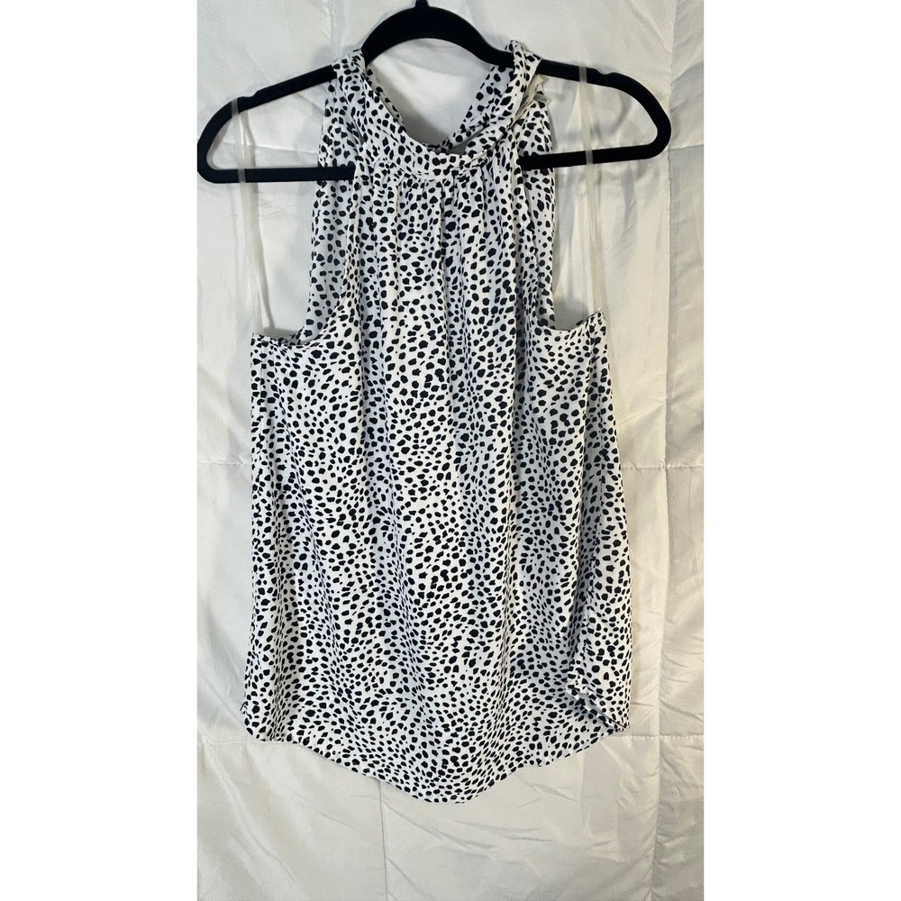 Entro Black White Dalmation Print Sleeveless Halter Neck Tie Back Top Womens M